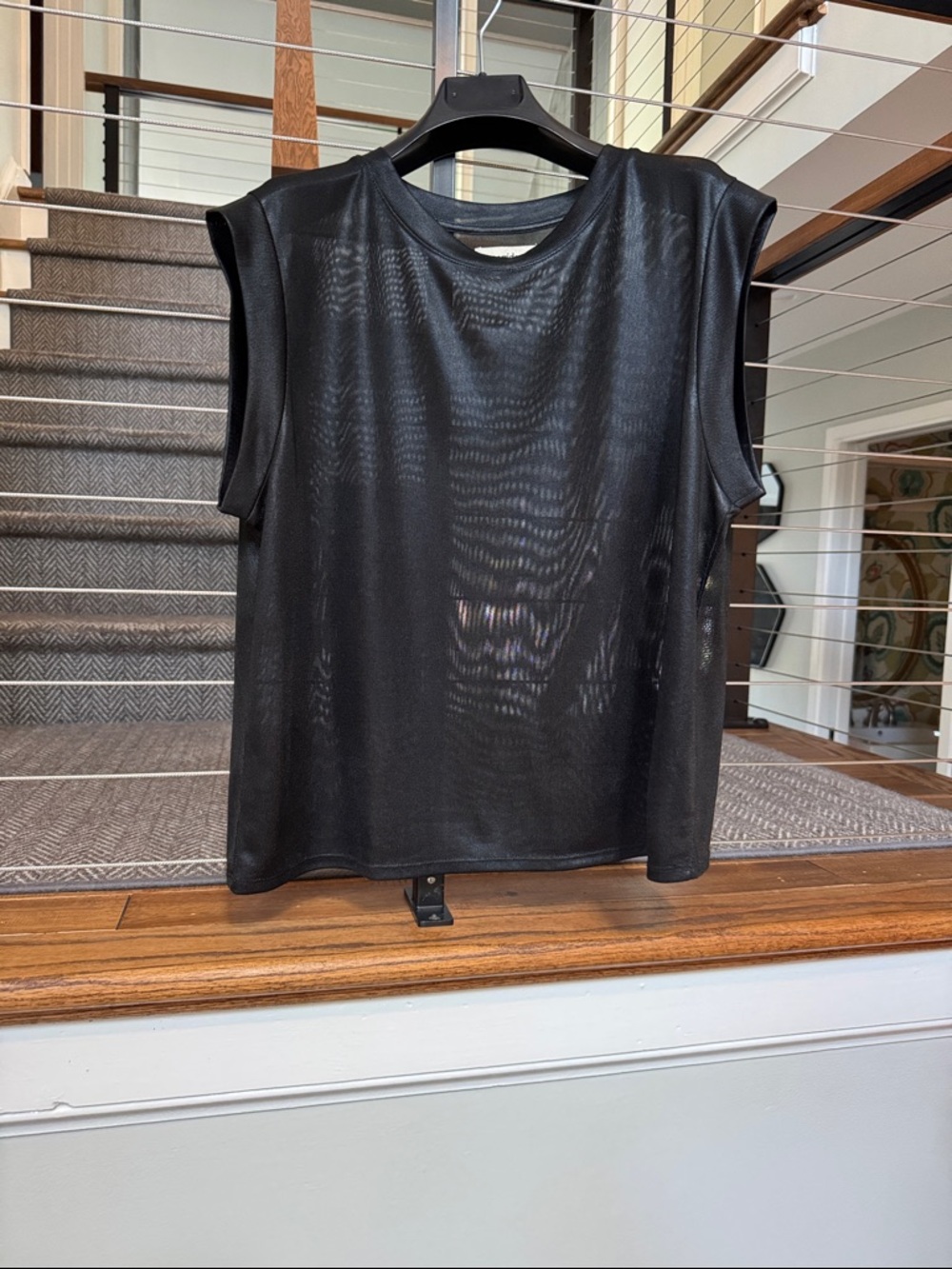 Sleeveless Black Satin-Look Semi-Sheer Women's Top